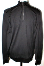 New Mens NWT Designer Calvin Klein Shirt M Black LS 1/2 Zip Faux Leather Trim  - £80.70 GBP