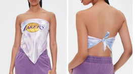 Los Angeles LA Lakers Silky Satin Handkerchief Tie Top Purple Blue Tie Dye NEW - £9.38 GBP