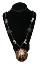 Hobe Signed Shell &amp; Polished Wood Gold Tone Chain Necklace - £50.98 GBP