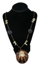 Hobe Signed Shell &amp; Polished Wood Gold Tone Chain Necklace - €56,05 EUR
