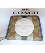 Coach Zip Around Wallet Signature Jacquard Stripe &amp; Patch 2637 Blue Brow... - $123.02 CAD