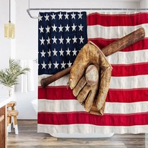 Baseball Shower Curtain Vintage American Flag Baseball Glove Sport Man Boy Rock  - $16.99