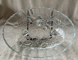 Vintage Indiana Glass Clear Oval Footed Serving Center Bowl Embossed Fru... - $28.99