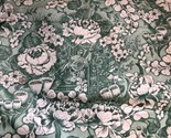 Vtg Concord Fabrics Green and White Flower Statue Leaf Print Cotton  2 7... - £21.75 GBP