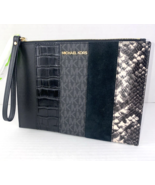 New Michael Kors Large Wristlet Jet Set Multi Texture Black Suede Zip B14 - $84.14