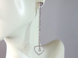 Womens Vintage Estate Sterling Silver CZ Dangle Heart Earrings 4.1g E5161 - £23.66 GBP