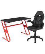 Red Gaming Desk and Black Racing Chair Set with Cup Holder and Headphone... - $451.30 CAD