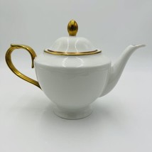 Ralph Lauren Hampton’s Tea White Porcelain Teapot Gold Trim Large - £87.77 GBP