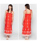 Joie Cleta Women&#39;s Dress Salsa Embroidered Parrot Cotton Eyelet Midi Red... - $724.21 MXN