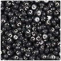 BeadTin Black Opaque 7mm Coin Plastic Alphabet Beads - White Letter C (1... - $2.09