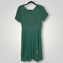 Vintage 1950s Dress Pinecone Embroidery Handmade Small Green Short Sleeve G - £72.40 GBP