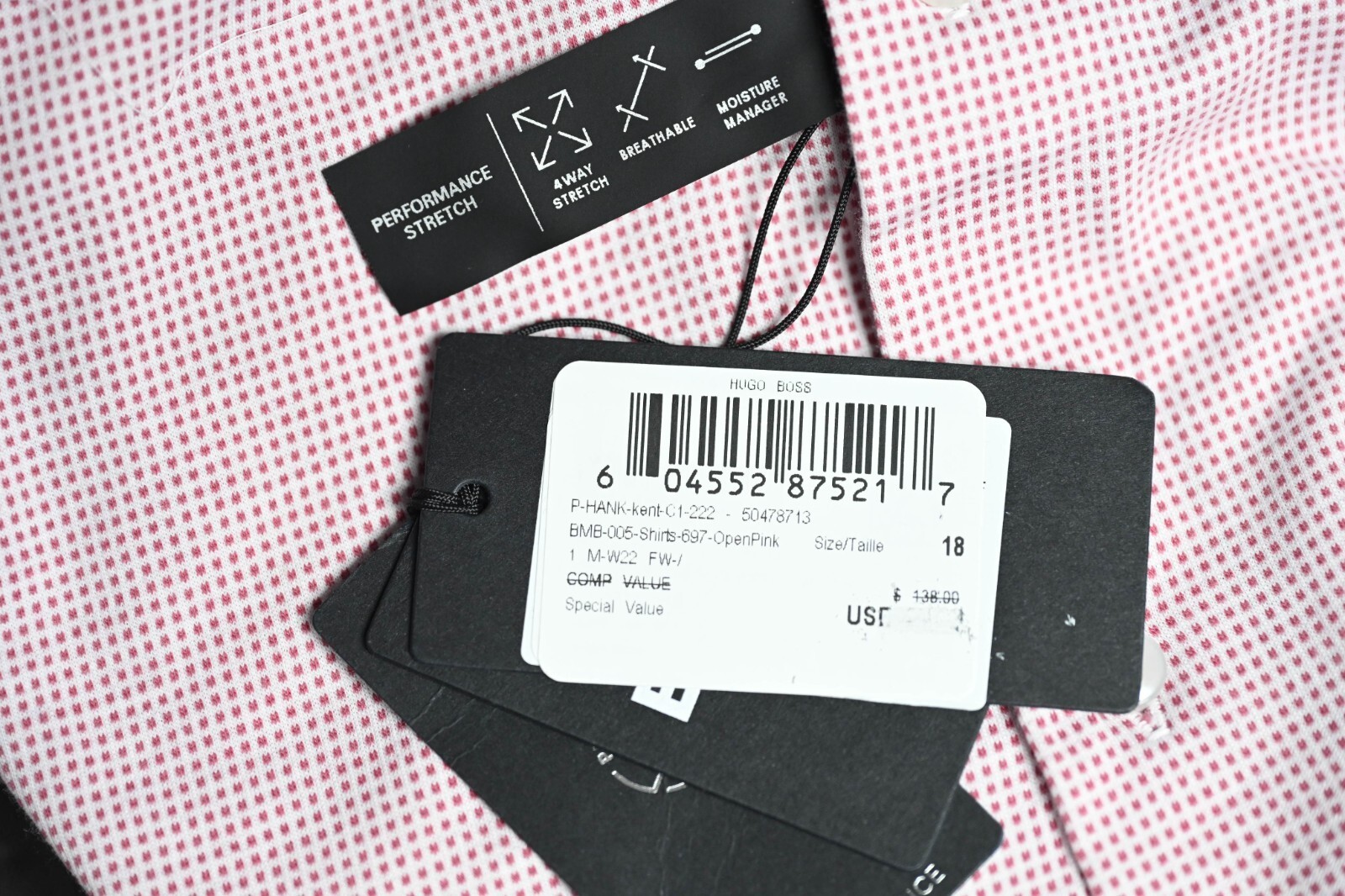 HUGO BOSS Hombre Hank Viaje Delgado Performance Algodón Elástico Camisa 37 14.5 Item image 10
