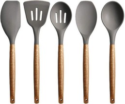 Non-Stick Silicone Cooking Utensils Set with Natural Acacia Hard Wood Handle - £32.69 GBP