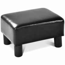 Small Ottoman PU Leather Footrest Rectangular Seat Stool Black - £95.34 GBP