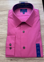 APT.9 Slim Fit Premier Flex Pink Shirt Stretch Fabric Men&#39;s Sz 16.5 34/3... - $16.81