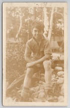 RPPC Darling Boy Sweet Smile Sitting On Rock Pile Young John Thomas Postcard O22 - £7.04 GBP