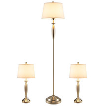 3-Piece Modern Nickel Finish Lamp Set-Silver - Color: Silver - £81.95 GBP