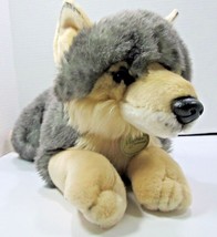 Miyoni  Aurora Gray Wolf Pup Soft Plush Stuffed Animal 18&quot; Laying Down Realistic - £18.68 GBP