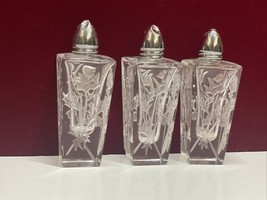 Lot Of 3 Vintage Crystal Clear Cut Glass Salt &amp; Pepper Shakers  Rose  Cut Desin - £9.53 GBP