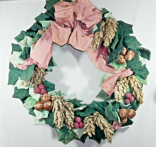 OOAK 29&quot; Large Fabric Holly Berry Pine Christmas Wreath Made by Local Qu... - $49.99