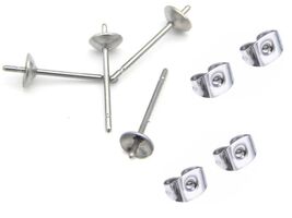 4 Pairs Stainless Steel Cup Earring Post + Butterfly Stopper Push Back E... - $2.29