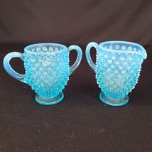 Vintage Fenton Colonial Blue Opalescent Hobnail Creamer &amp; Sugar Bowl Set... - $22.76