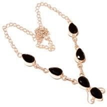 Black Onyx Pear Gemstone 925 Silver Overlay Handmade Statement Chain Necklace - £13.30 GBP