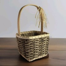 Natural Fibers Woven Market Basket with Handle 6&quot;x6&quot; Square Base Cottagecore - $11.87