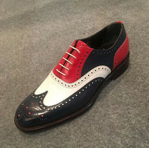 White Red Black Three Tone Fashion Genuine Leather Party Wear Oxford Shoes - £118.63 GBP+