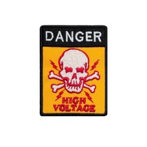 Skull Crossbones Danger High Voltage Embroidered Patch Iron On. Size: 3.9X3 inch - £4.28 GBP