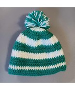 Womans Hat Crochet Fleece Lined Beanie Boho Striped Green And  White Wit... - $231.83 MXN