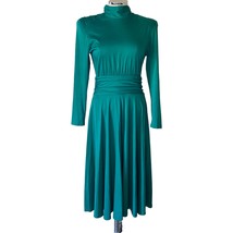 Joanie Char Vintage Mock Neck Banded Waist Long Sleeve Dress in Teal Siz... - $55.70