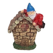 Vintage Miniature Garden Gnome On Log Cabin Figurine Elf Elves Collectib... - $13.99