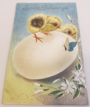 EASTER BLESSINGS Antique 1912 Embossed RELIGIOUS Holiday Greeting w/Egg ... - $9.99