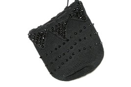Handmade Black Knitted and Beaded Pouch Drawstring Handbag Purse  #111 - $28.00