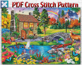 Landscape Nature Summer Counted PDF Cross Stitch Pattern Needlework DIY DMC - £3.95 GBP