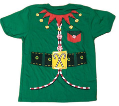 Men’s M Holiday Time Ugly Christmas Sweater Style Tee T-shirt Elf Suit Green Red - £10.09 GBP