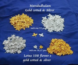 Pure Silver/Gold Coated 108 Lotus Flowers/Vilvam Leaves - pure silver gift item - £48.91 GBP+