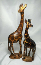 Hand Carved In Kenya African Wood Pair Of Giraffes Safari Figures Statues  - £32.03 GBP