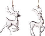 SET OF 2 SHINY SILVER FINISH 2.75&quot; CAST METAL REINDEER XMAS ORNAMENTS A6... - £13.19 GBP