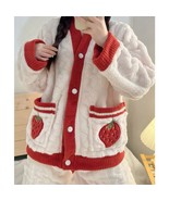 Sweet Strawberry Fuzzy Pajama Set | Women Sleep Top Pants Night Robes - $50.00