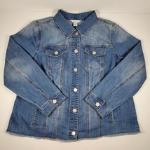 Cj banks blue denim stitched multi pockets long sleeve button down jacket 1X - £21.55 GBP