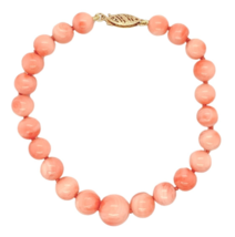 7mm-10mm Genuine Natural Coral Bead Bracelet w/14k Gold Fits 6 3/4&quot; Wris... - $286.11