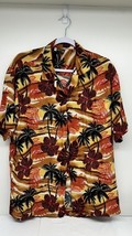 Aloha Fashion Palm Trees Hibiscus Flowers Sunset Med Red Men’s Aloha Shirt - $19.75