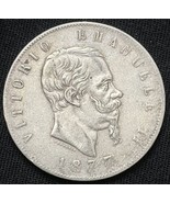 1877 Rome Silver Italy  5 Lire Vittorio Emanuele Coin Rome Mint - £30.59 GBP