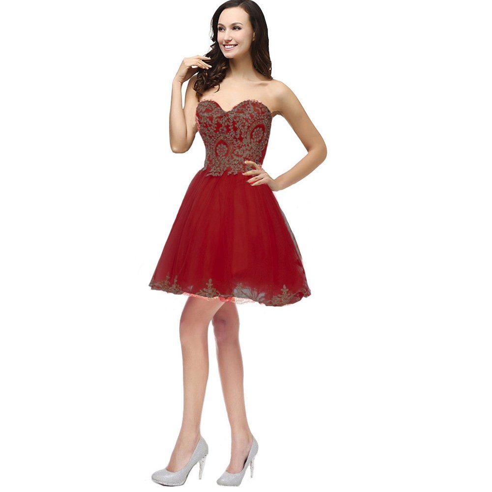 Kivary Gold Lace Crystals Short Tulle Corset Prom Homecoming Cocktail Party Dres