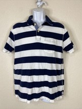 Lucky Brand Men Size L White/Blue Striped Polo Shirt Pocket Knit Short S... - $8.98