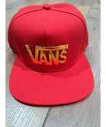 Vans Red Snapback Hat Gold Metal Logo Plate Adjustable Cap Streetwear On... - $482.70 MXN
