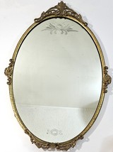 22.5” Antique Metal Ornate Framed Wall Mirror Etched Oval 15&quot; wide Ready to Hang - £45.85 GBP