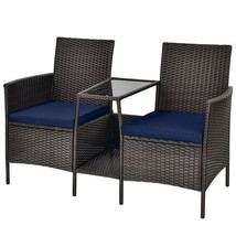 Patio Rattan Wicker Conversation Set Sofa Cushioned Loveseat Glass Table... - $3,397.06 MXN
